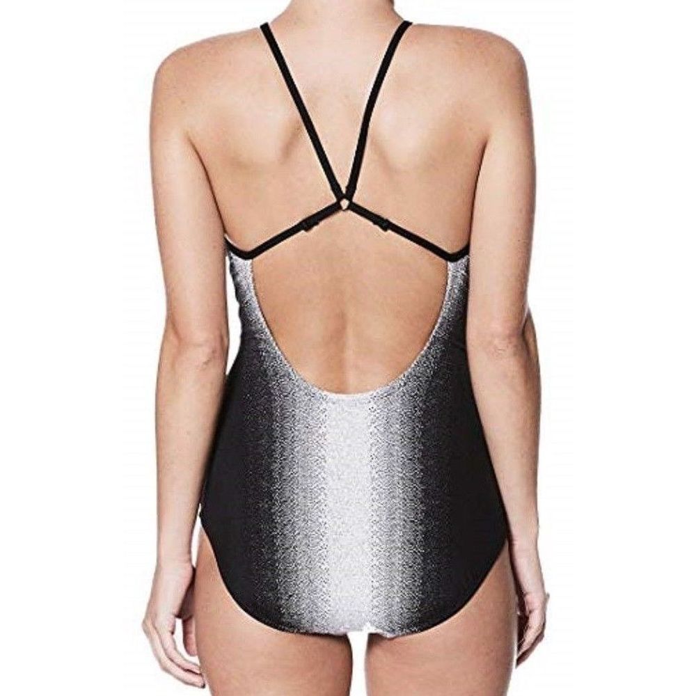 Nike Women Sz M Swimsuit Swimwear Fade Sting 1-Piece Black Wht NESS8300-001 $94 - Picture 2 of 7